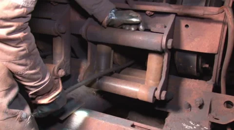 Check of work and adjustment scraper winch Stock Footage 58032222