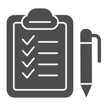 Checkboard and pen solid icon. Checklist with pen vector illustration isolated Stockillustratie
