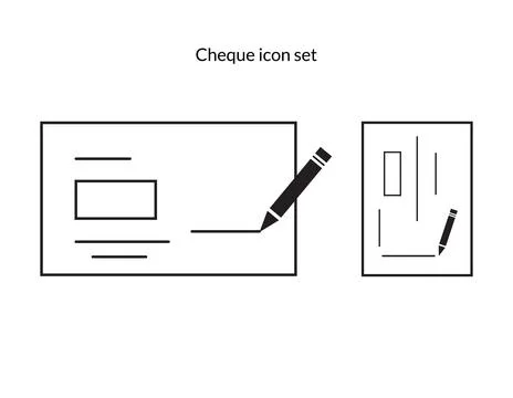 Checkbook and pen icon set. Stock Illustration