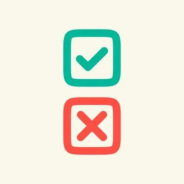 Checkbox checkmark square icon. Confirm true and false check mark, right wrong Stock Illustration