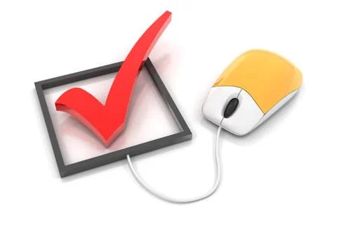 Checkbox with computer mouse, 3d render Illustrazione stock