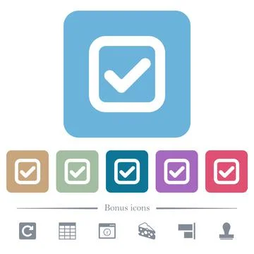 Checkbox flat icons on color rounded square backgrounds Stock Illustration