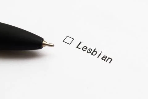 Checkbox I'm a lesbian. The answer is in the test. Pen on a white sheet of paper Stock Photos