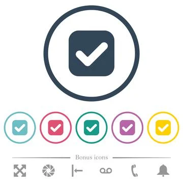 Checkbox solid flat color icons in round outlines Stock Illustration