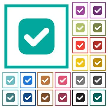 Checkbox solid flat color icons with quadrant frames Stock Illustration