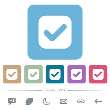 Checkbox solid flat icons on color rounded square backgrounds イラスト素材