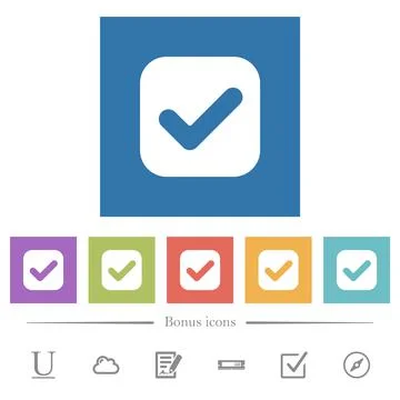 Checkbox solid flat white icons in square backgrounds イラスト素材