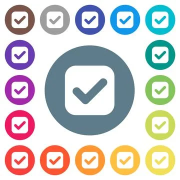 Checkbox solid flat white icons on round color backgrounds Stock Illustration