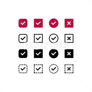 Checkbox, tick check mark icon set. Confirm symbol. Vector on isolated ...