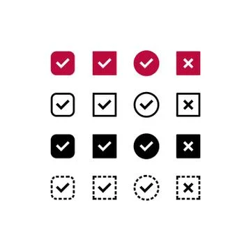 Checkbox, tick check mark icon set. Confirm symbol. Vector on isolated white Stock Illustration