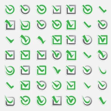 Checkbox vote marks icons set. Check vote sign choice yes symbol. Correct design Stock Illustration