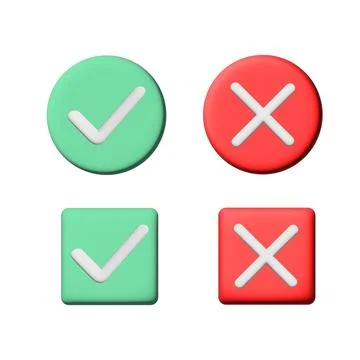 Checkboxes 3d yes and no square and round simple vector Stock Illustration