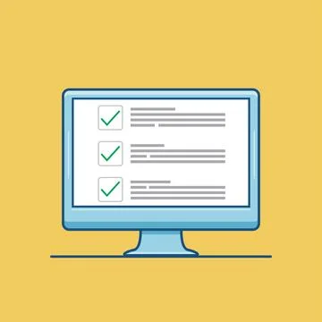 Checkboxes on computer screen. Checkboxes and green checkmarks. Modern conc.. Stock Illustration