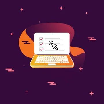 Checkboxes on laptop computer screen with cursor. Checklist and check marks Stock-Illustration