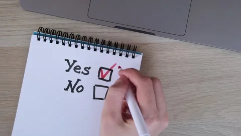Checkboxes Yes and No, answer is Yes. Red marker in the hand. FHD footage with Stock Footage 231131343