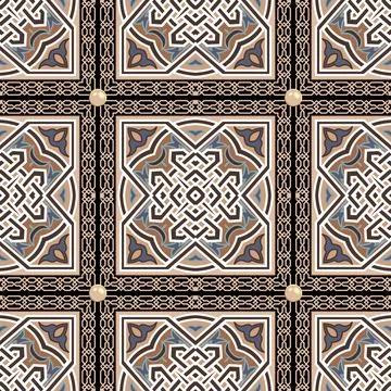 Checked arabesque seamless pattern. Vector ornamental colorful background. Re Stockillustratie
