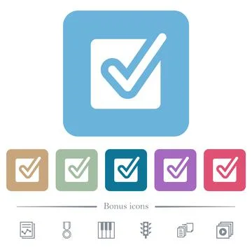 Checked box flat icons on color rounded square backgrounds Illustrazione stock