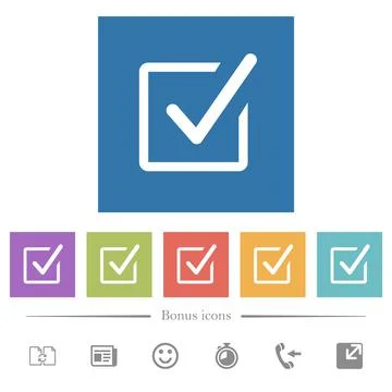 Checked box flat white icons in square backgrounds Stock Illustration