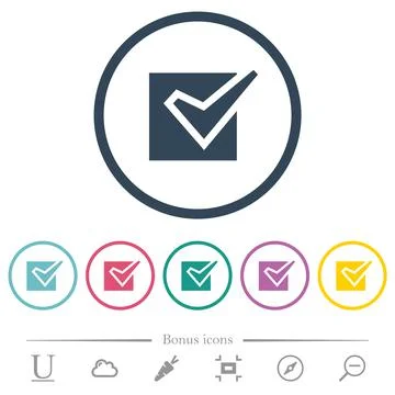 Checked box solid flat color icons in round outlines Stock Illustration