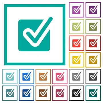 Checked box solid flat color icons with quadrant frames 스톡 일러스트