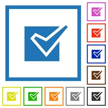 Checked box solid flat framed icons 스톡 일러스트