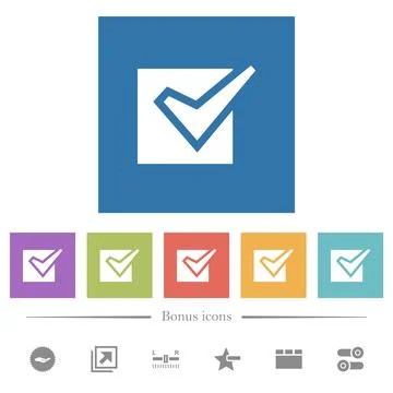 Checked box solid flat white icons in square backgrounds 스톡 일러스트