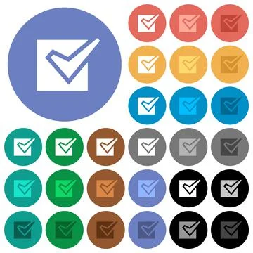 Checked box solid round flat multi colored icons 스톡 일러스트