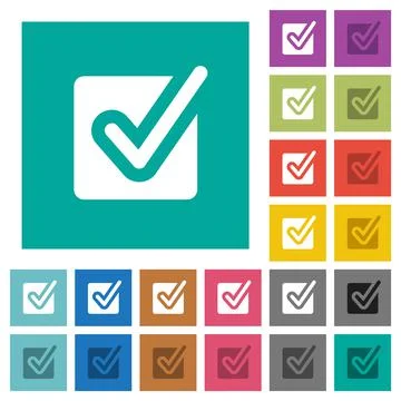 Checked box solid square flat multi colored icons 스톡 일러스트