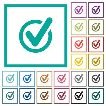 Checked data flat color icons with quadrant frames Stock Illustration