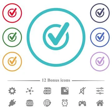 Checked data flat color icons in circle shape outlines Stock Illustration