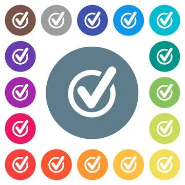 Checked data flat white icons on round color backgrounds Stock Illustration