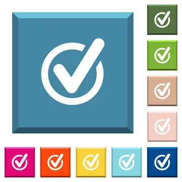 Checked data white icons on edged square buttons Stockillustratie