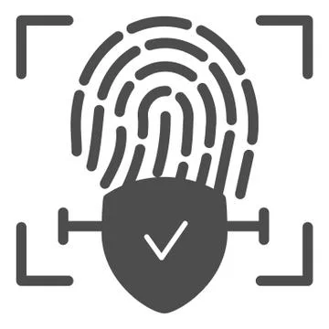 Checked fingerprint solid icon. Finger identification approved vector Stockillustratie