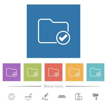 Checked Folder flat white icons in square backgrounds Stock Illustration