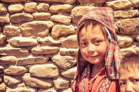 Checked headcloth in Nepal Foto stock