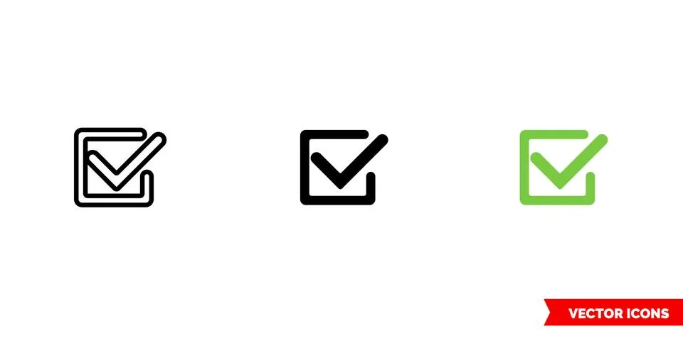 Checked icon of 3 types. Isolated vector sign symbol. Stock Illustration