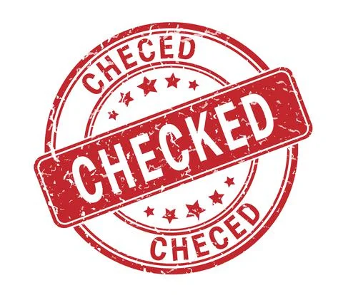 CHECKED. An impression of a seal or stamp with scuffs. Grunge style Illustration