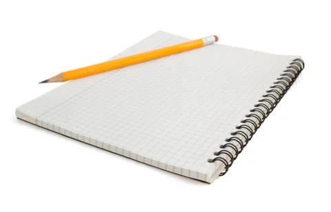 Checked notebook on white Foto stock