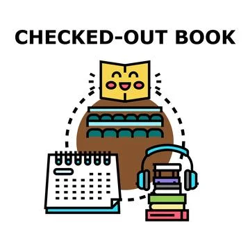 Checked out book concept with calendar and headphones Stock Illustration