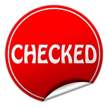 Checked round red sticker on white background Illustrazione stock