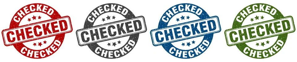 Checked stamp. checked round stamp set isolated on white background Stock Illustration