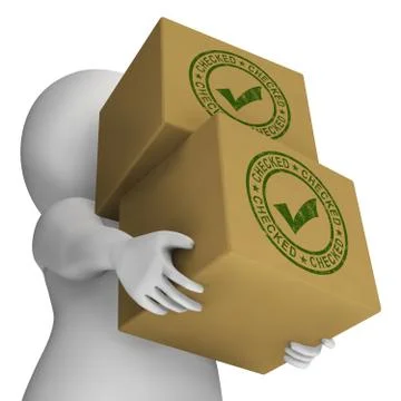 Checked stamp with tick on boxes shows quality Stock Illustration