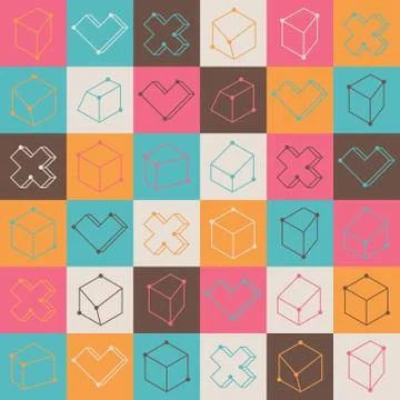 Checker pattern with geometric shapes Stock Illustration