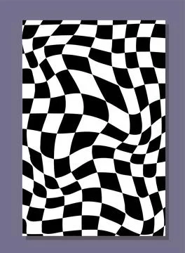 Checkerboard abstract poster. Pattern with white and black distorted squares Stock Illustration