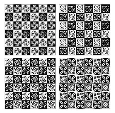 Checkerboard designed fine simple vintage patterns in white and black 스톡 일러스트