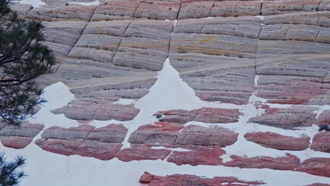 Checkerboard pattern on mesa in Zion with snow in the rocks patterns Stock Footage 148155182