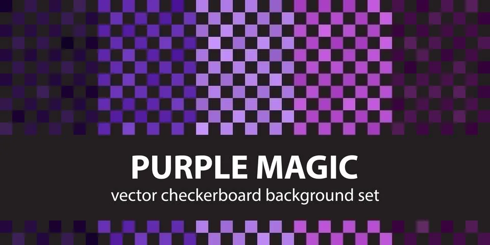 Checkerboard pattern set Purple Magic. Vector seamless checkered backgrounds Stock Illustration