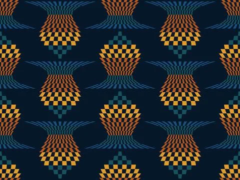 Checkered abstract seamless pattern. Distorted grid of their squares in retro Stock Illustration