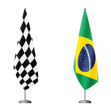 Checkered and Brazil flags on flagpoles for official ceremonies and meetings Stock Illustration