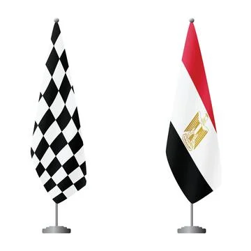 Checkered and Egypt flags on flagpoles for official ceremonies and meetings Stock Illustration